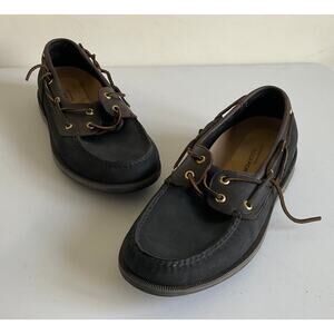 Rockport Perth Black Brown Leather Boat Shoe Loafer Size 11 Wide